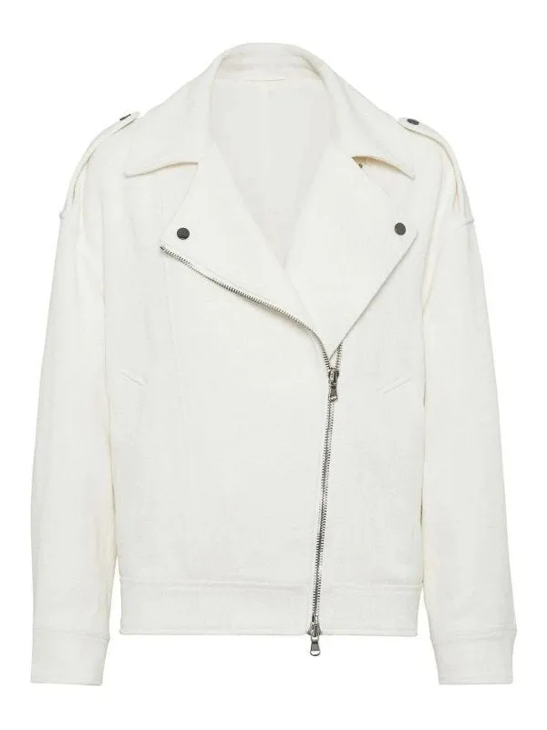 BRUNELLO CUCINELLI WOMEN'S OFF WHITE COTTON LINEN JACKET made by Brunello Cucinelli