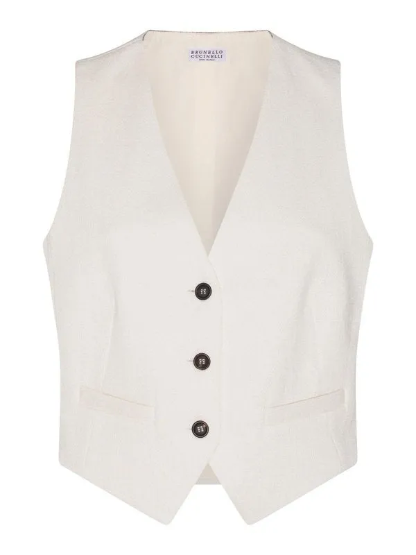 BRUNELLO CUCINELLI WOMEN'S OFF WHITE COTTON LINEN VEST sold by Lord & Taylor product image thumbnail 5