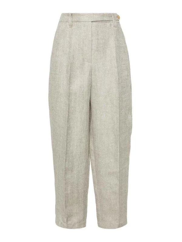 BRUNELLO CUCINELLI WOMEN'S LIGHT BEIGE LINEN TROUSERS made by Brunello Cucinelli
