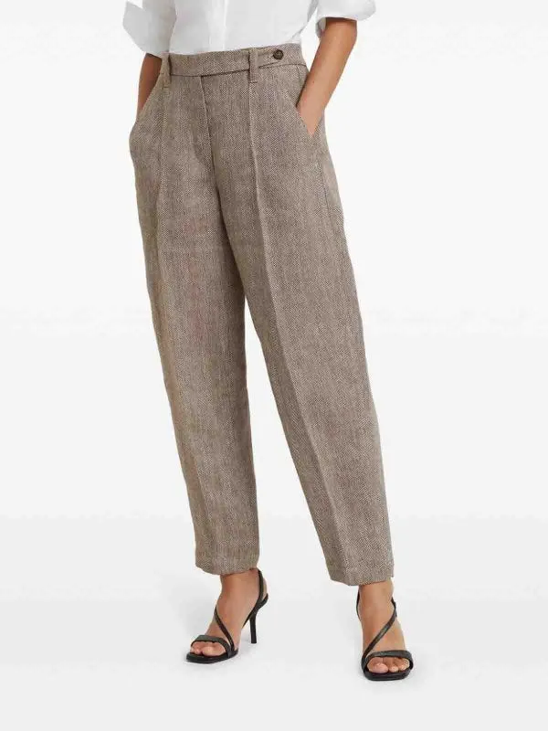 BRUNELLO CUCINELLI WOMEN'S LIGHT BROWN LINEN TAPERED TROUSERS sold by Lord & Taylor product image thumbnail 2
