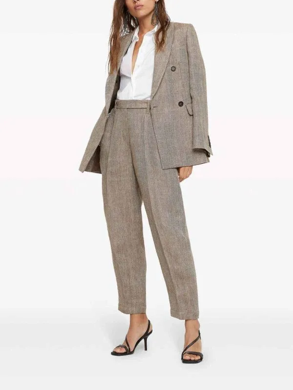 BRUNELLO CUCINELLI WOMEN'S LIGHT BROWN LINEN TAPERED TROUSERS sold by Lord & Taylor product image thumbnail 3