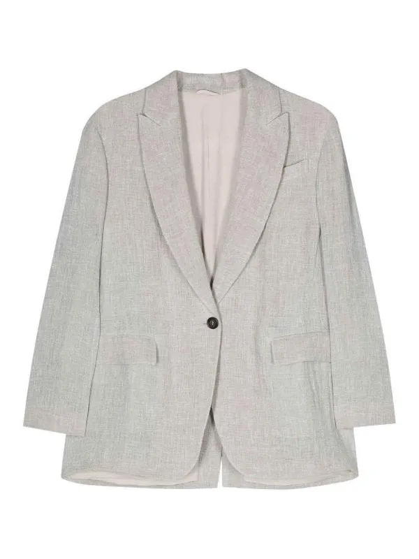 BRUNELLO CUCINELLI WOMEN'S LIGHT GREY LINEN BLAZER made by Brunello Cucinelli