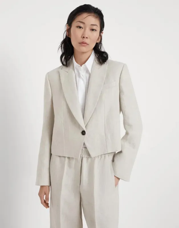 BRUNELLO CUCINELLI WOMEN'S LIGHT BEIGE LINEN BLAZER made by Brunello Cucinelli