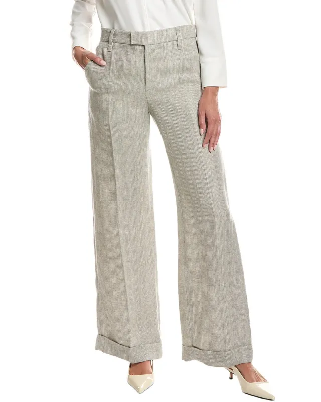 BRUNELLO CUCINELLI WOMEN'S LIGHT BEIGE LINEN TROUSERS made by Brunello Cucinelli