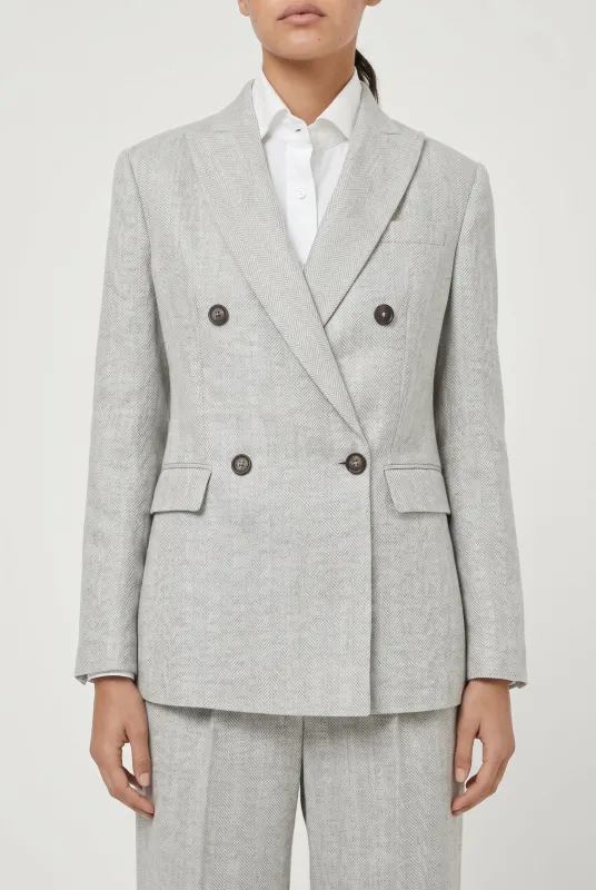 BRUNELLO CUCINELLI WOMEN'S LIGHT GREY LINEN BLAZER made by Brunello Cucinelli
