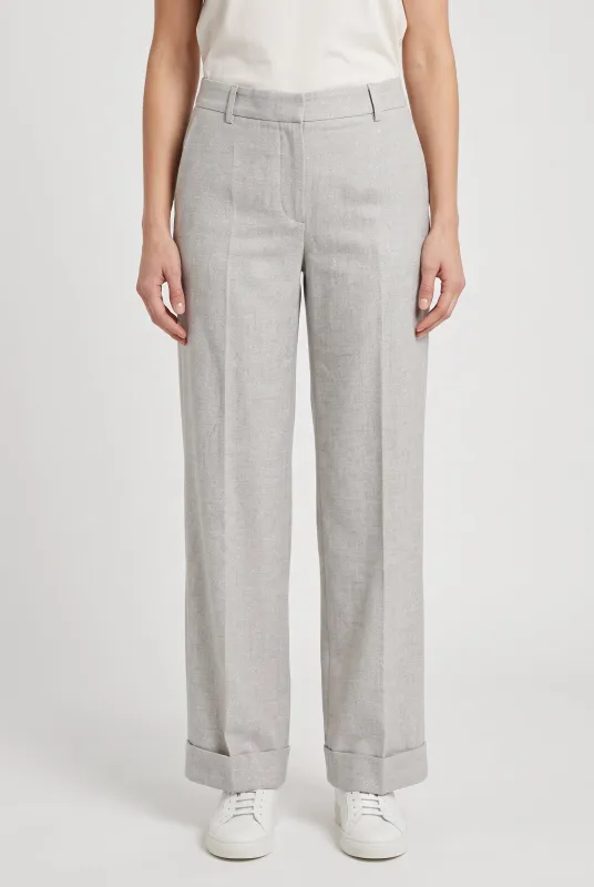 BRUNELLO CUCINELLI WOMEN'S LIGHT GREY LINEN TROUSERS made by Brunello Cucinelli