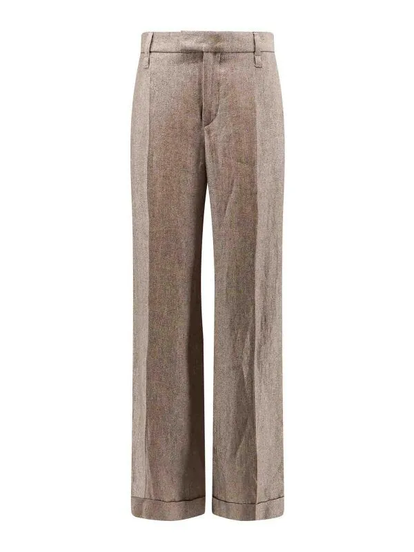 BRUNELLO CUCINELLI WOMEN'S LIGHT BROWN LINEN TROUSERS made by Brunello Cucinelli