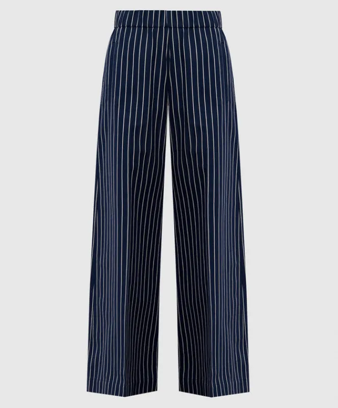BRUNELLO CUCINELLI WOMEN'S NAVY STRIPED WIDE TROUSERS made by Brunello Cucinelli