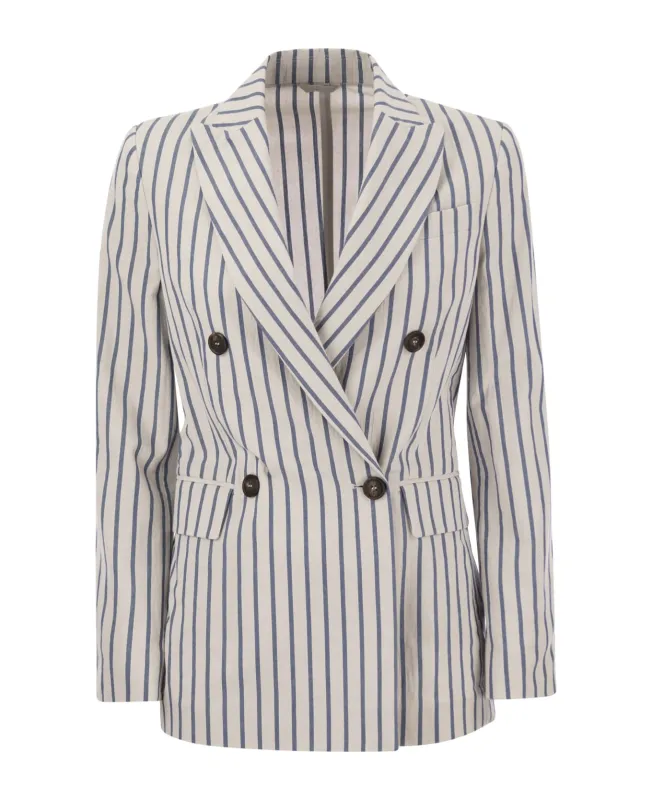 BRUNELLO CUCINELLI WOMEN'S WHITE STRIPED DOUBLE BREASTED JACKET made by Brunello Cucinelli