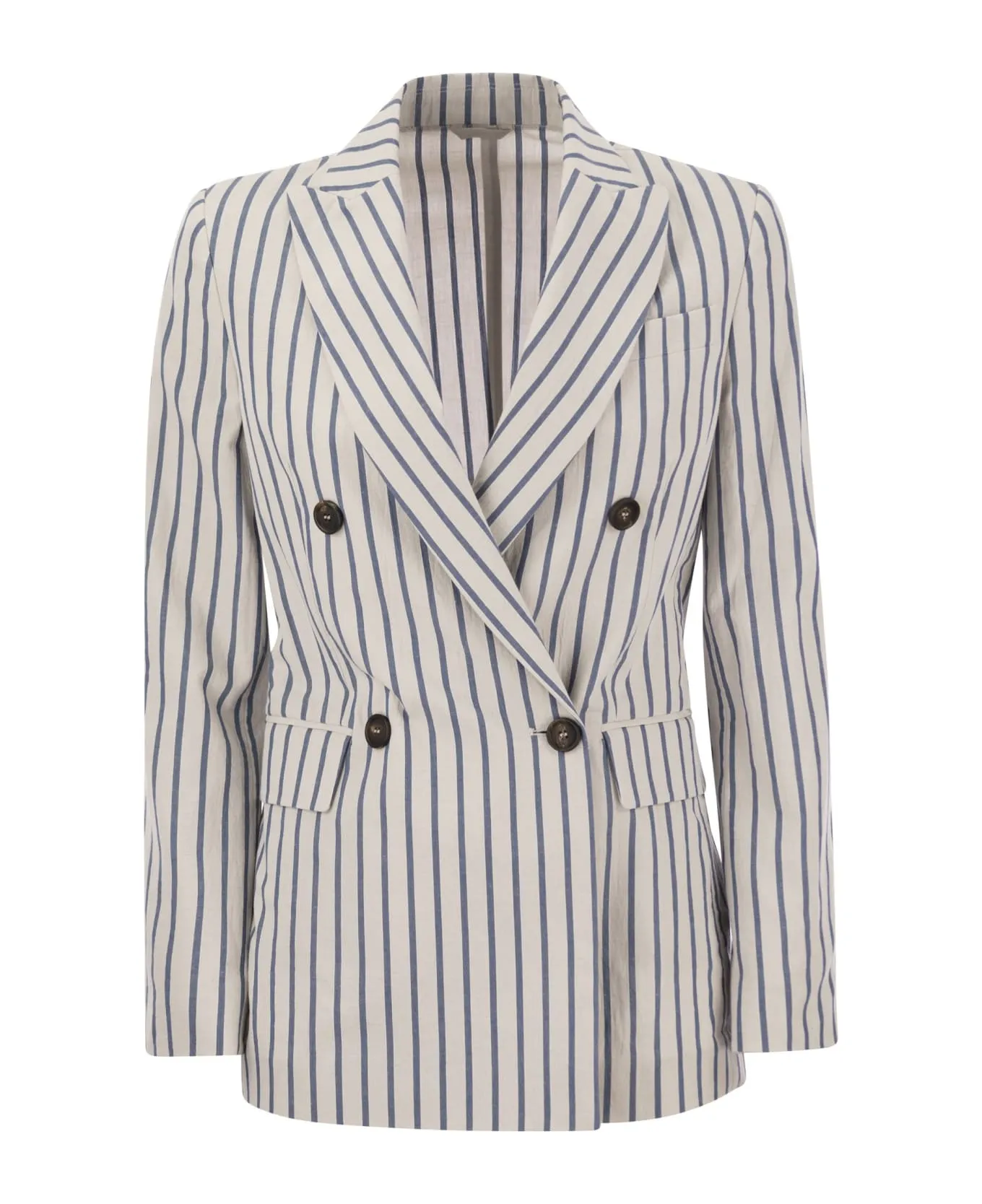 BRUNELLO CUCINELLI WOMEN'S WHITE STRIPED DOUBLE BREASTED JACKET sold by Lord & Taylor