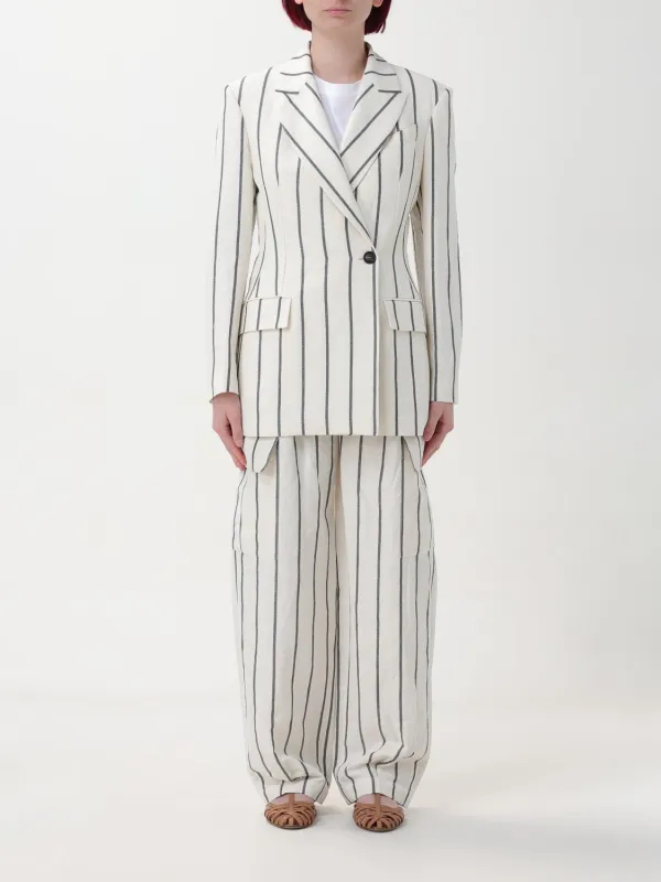 BRUNELLO CUCINELLI WOMEN'S PANAMA STRIPED LINEN COTTON BLAZER made by Brunello Cucinelli