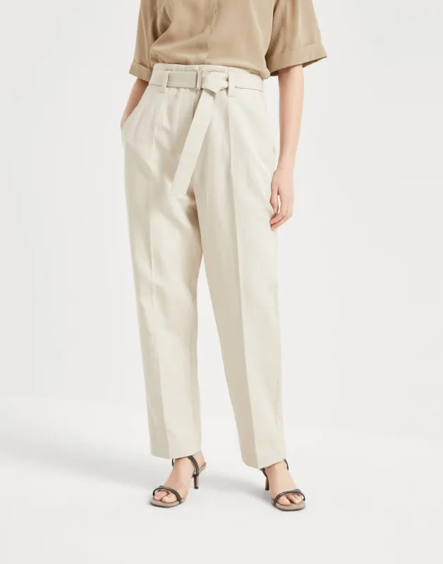 BRUNELLO CUCINELLI WOMEN'S LIGHT BEIGE LINEN TROUSERS made by Brunello Cucinelli