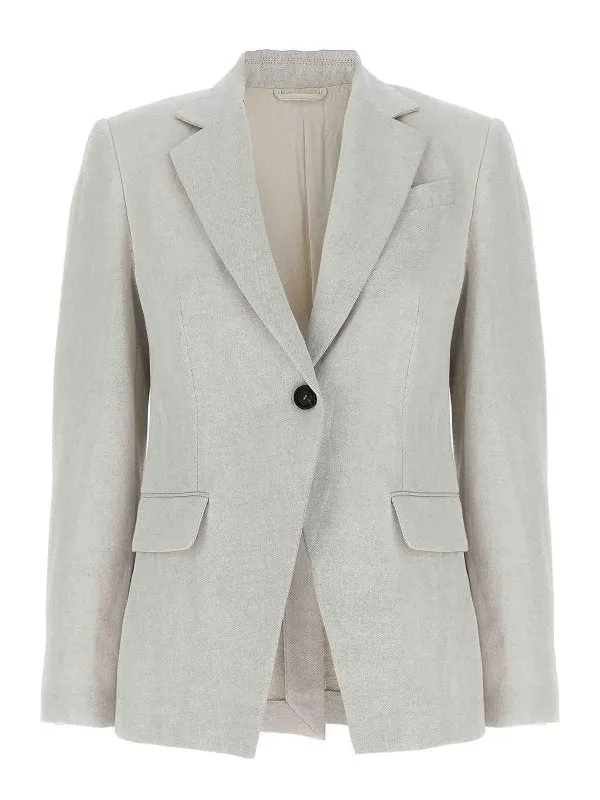 BRUNELLO CUCINELLI WOMEN'S GESSO LINEN COTTON TAILORED BLAZER made by Brunello Cucinelli