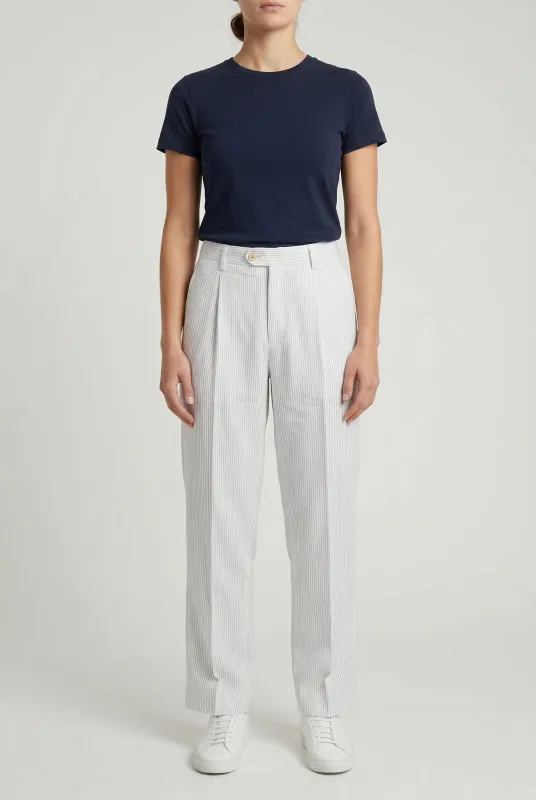 BRUNELLO CUCINELLI WOMEN'S WHITE STRIPED RELAXED TROUSERS made by Brunello Cucinelli