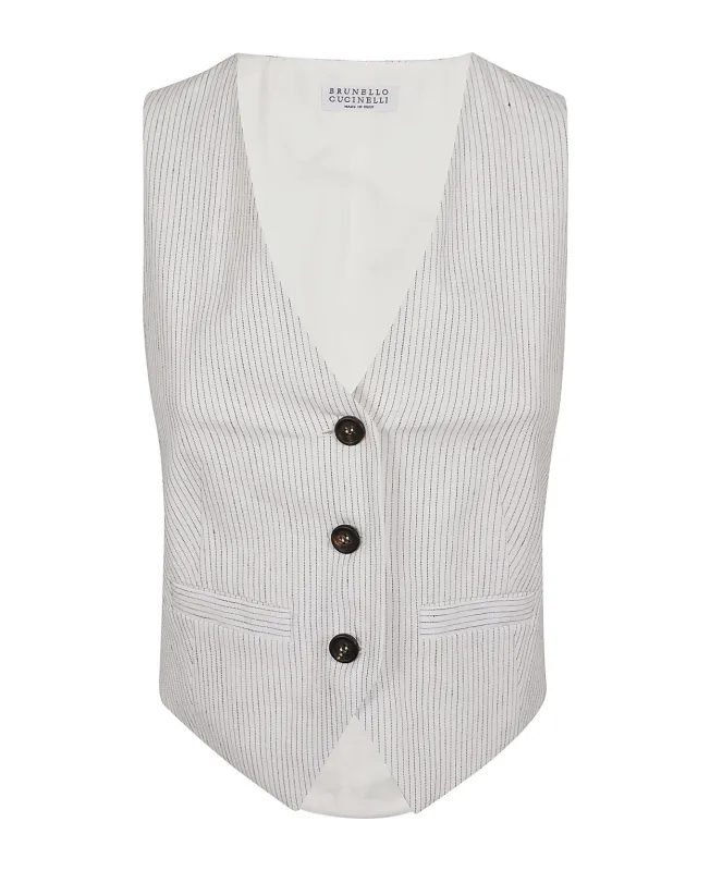 BRUNELLO CUCINELLI WOMEN'S WHITE STRIPED TAILORED VEST made by Brunello Cucinelli