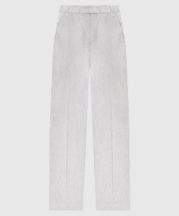 BRUNELLO CUCINELLI WOMEN'S WHITE STRIPED LINEN COTTON TROUSERS sold by Lord & Taylor