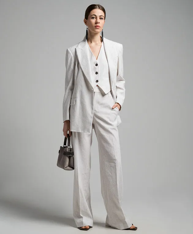 BRUNELLO CUCINELLI WOMEN'S WHITE STRIPED LINEN COTTON TROUSERS sold by Lord & Taylor product image thumbnail 2