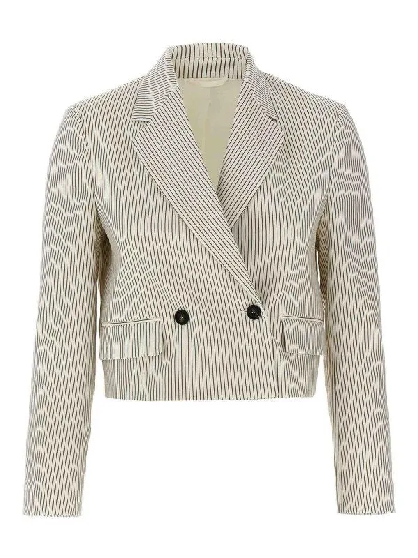 BRUNELLO CUCINELLI WOMEN'S IVORY STRIPED CROPPED JACKET sold by Lord & Taylor
