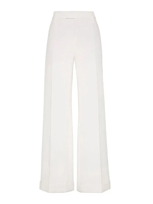 BRUNELLO CUCINELLI WOMEN'S OFF WHITE WIDE LEG TROUSERS sold by Lord & Taylor