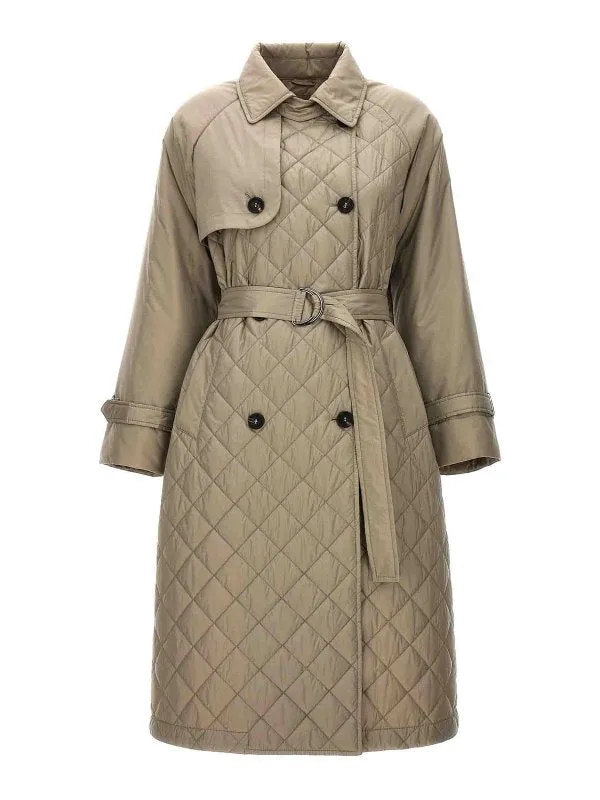 BRUNELLO CUCINELLI WOMEN'S LIGHT BROWN QUILTED BELTED COAT made by Brunello Cucinelli