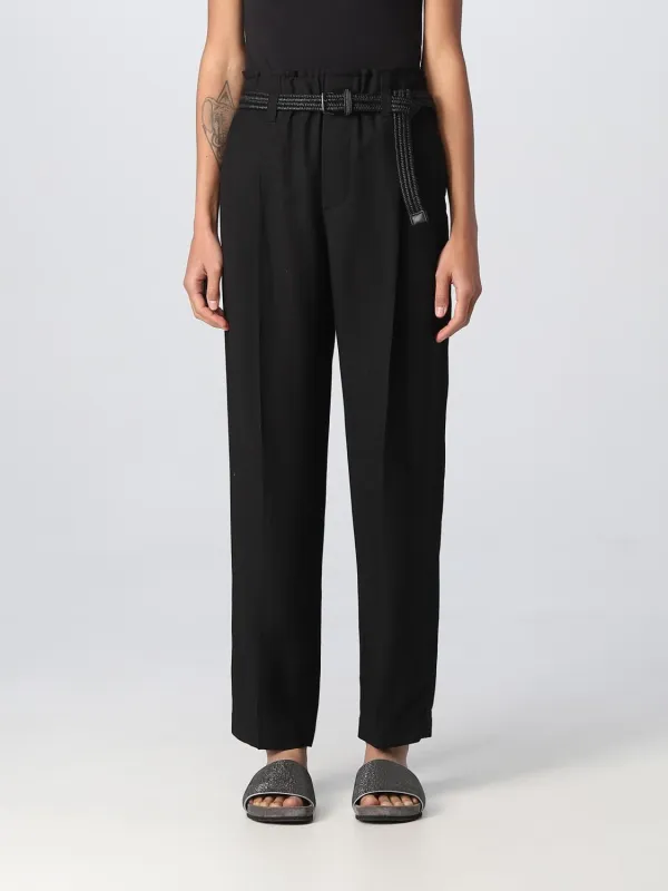 BRUNELLO CUCINELLI WOMEN'S BLACK RELAXED LINEN TROUSERS made by Brunello Cucinelli