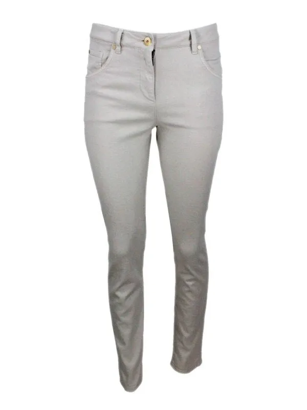 BRUNELLO CUCINELLI WOMEN'S WARM WHITE SLIM FIT COTTON TROUSERS made by Brunello Cucinelli