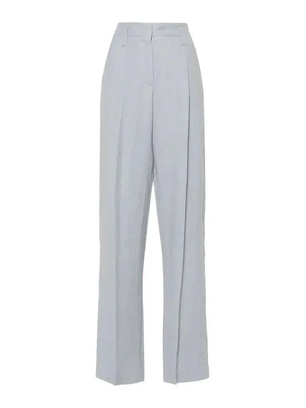 BRUNELLO CUCINELLI WOMEN'S LIGHT BLUE LINEN BLEND TROUSERS made by Brunello Cucinelli