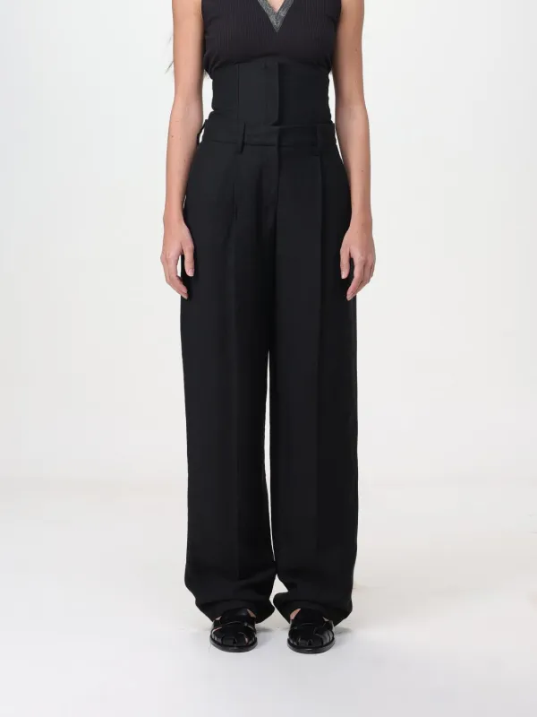 BRUNELLO CUCINELLI WOMEN'S BLACK LINEN BLEND WIDE LEG TROUSERS made by Brunello Cucinelli