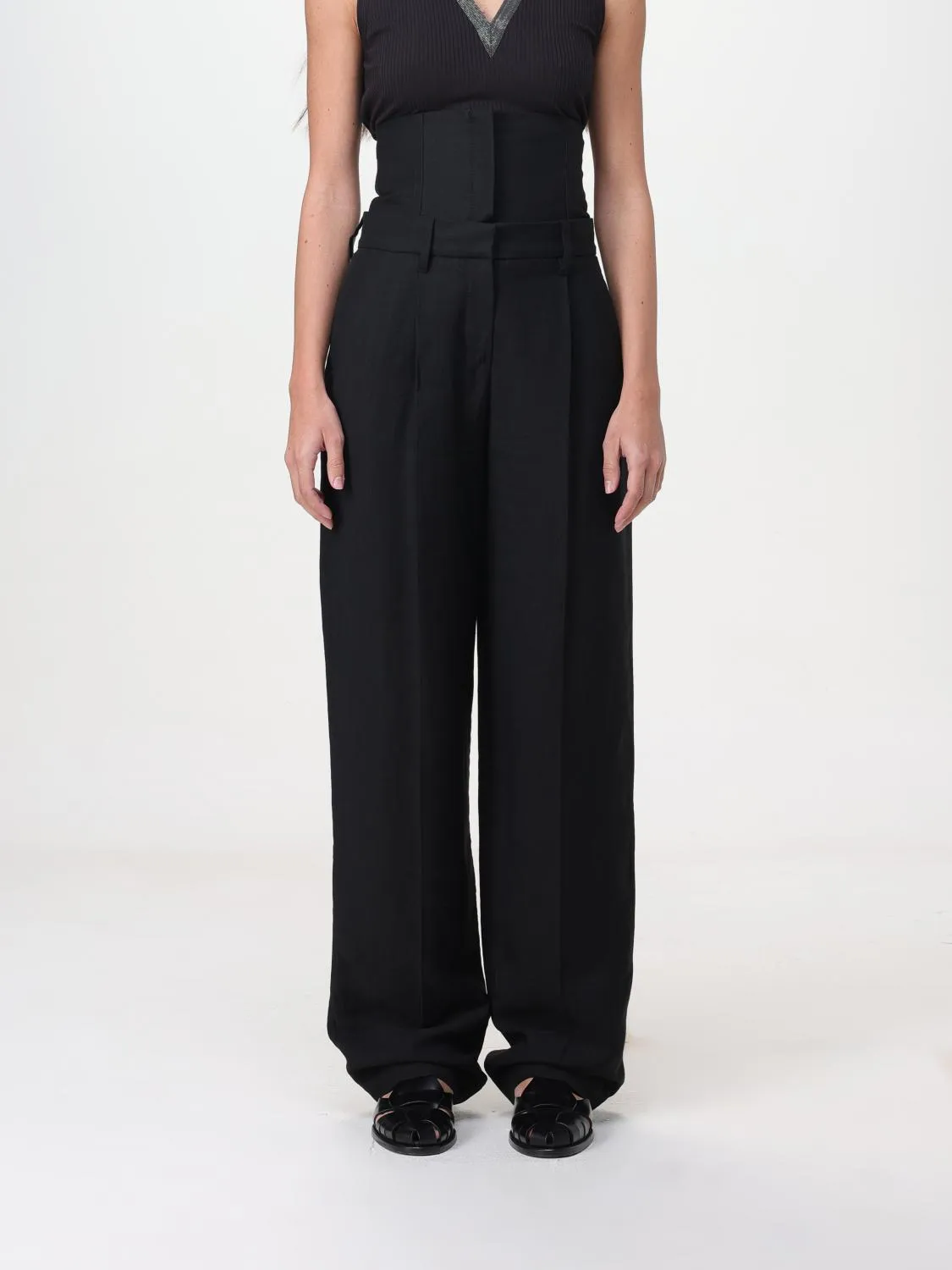 BRUNELLO CUCINELLI WOMEN'S BLACK LINEN BLEND WIDE LEG TROUSERS sold by Lord & Taylor