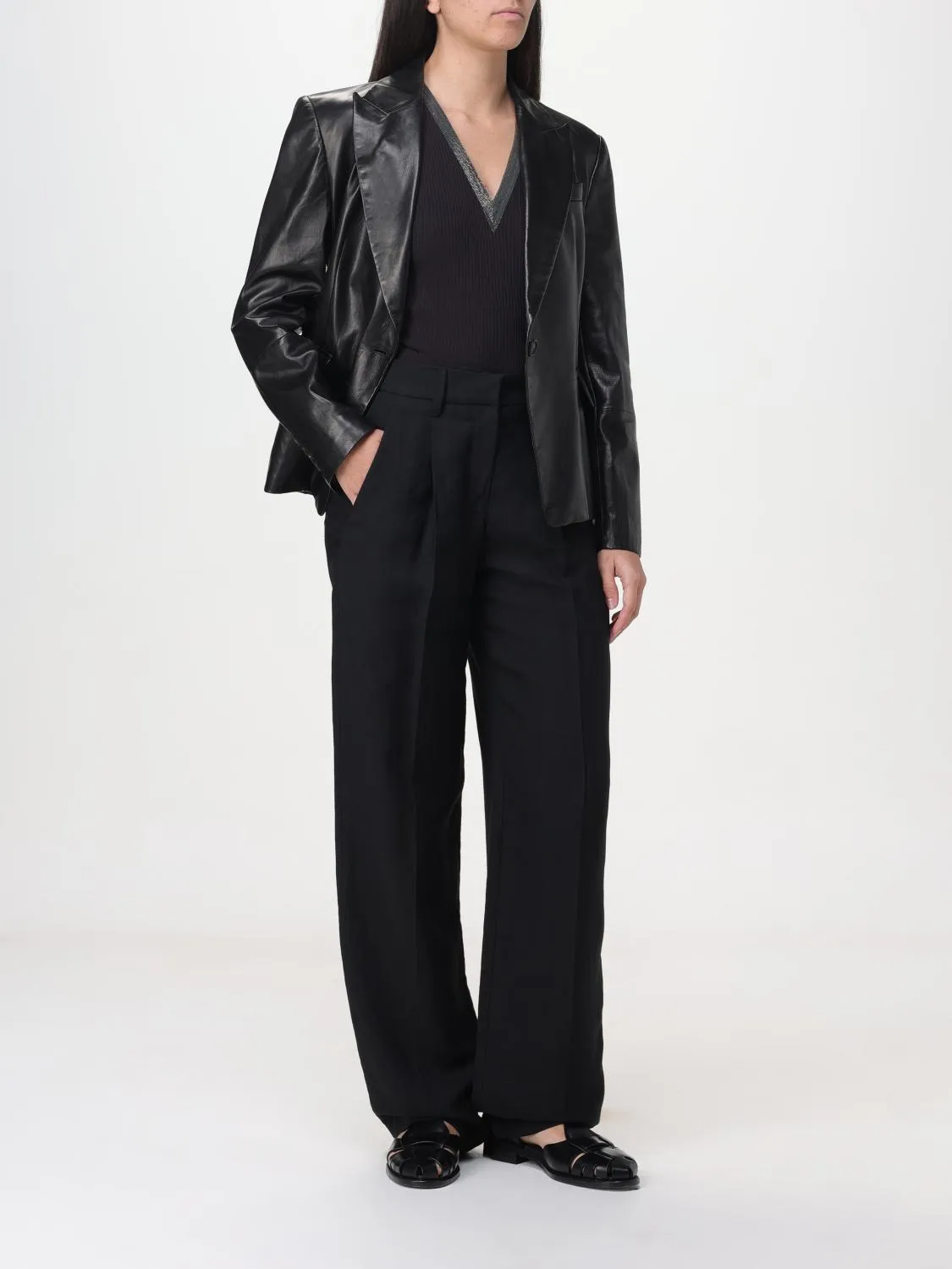 BRUNELLO CUCINELLI WOMEN'S BLACK LINEN BLEND WIDE LEG TROUSERS sold by Lord & Taylor product image thumbnail 2