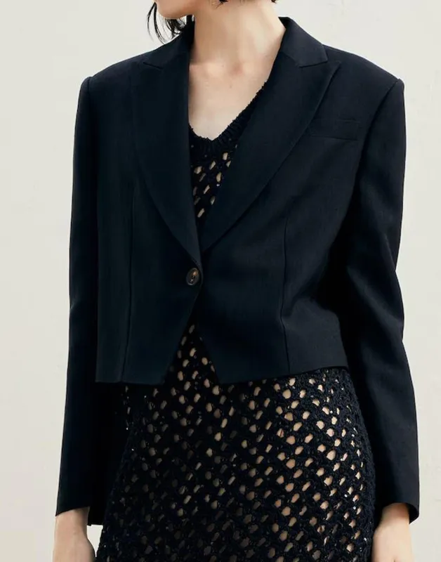BRUNELLO CUCINELLI WOMEN'S BLACK CROPPED LINEN BLAZER made by Brunello Cucinelli