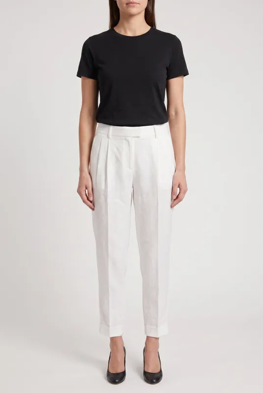 BRUNELLO CUCINELLI WOMEN'S WHITE LINEN BLEND TROUSERS made by Brunello Cucinelli