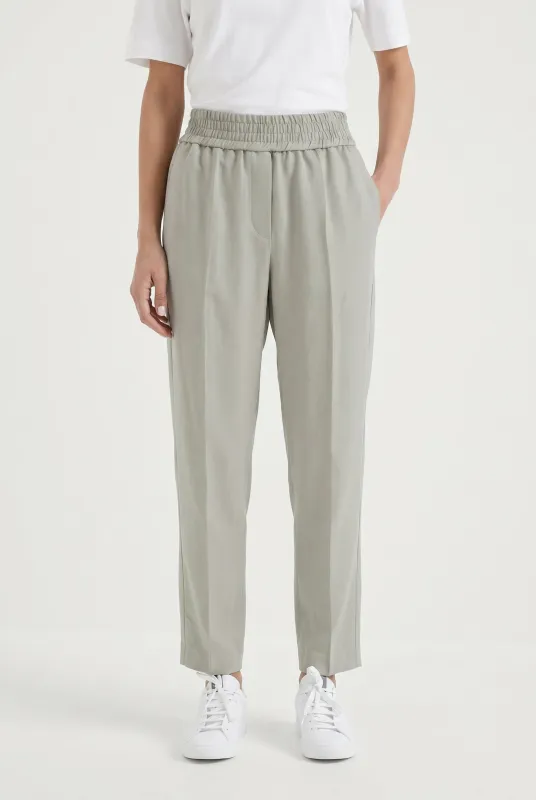BRUNELLO CUCINELLI WOMEN'S LIGHT GREY RELAXED LINEN TROUSERS made by Brunello Cucinelli