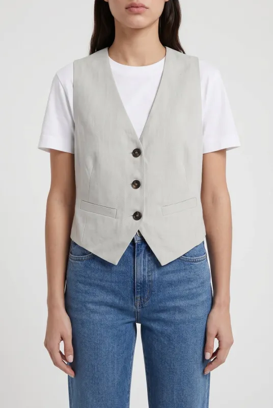 BRUNELLO CUCINELLI WOMEN'S LIGHT GREY LINEN BLEND VEST made by Brunello Cucinelli