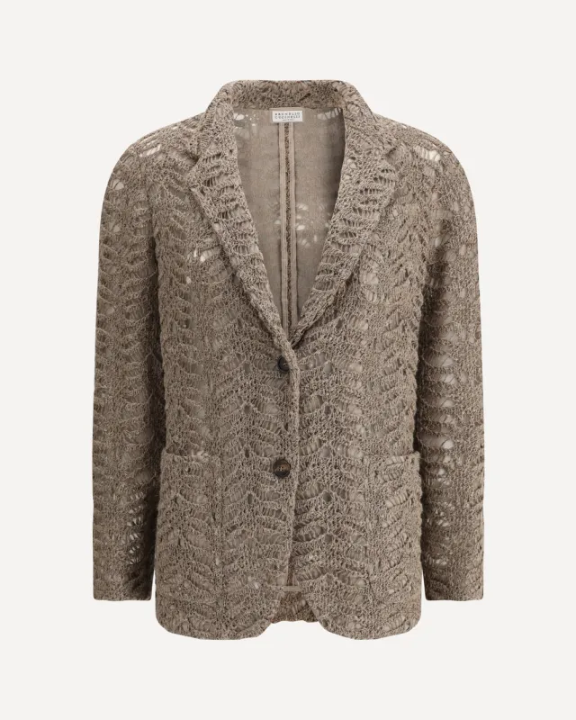 BRUNELLO CUCINELLI WOMEN'S LIGHT BROWN LINEN BLAZER made by Brunello Cucinelli