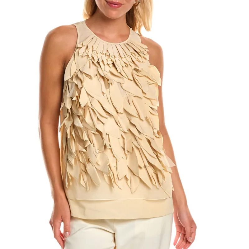 BRUNELLO CUCINELLI WOMEN'S BEIGE SILK SLEEVELESS TOP made by Brunello Cucinelli