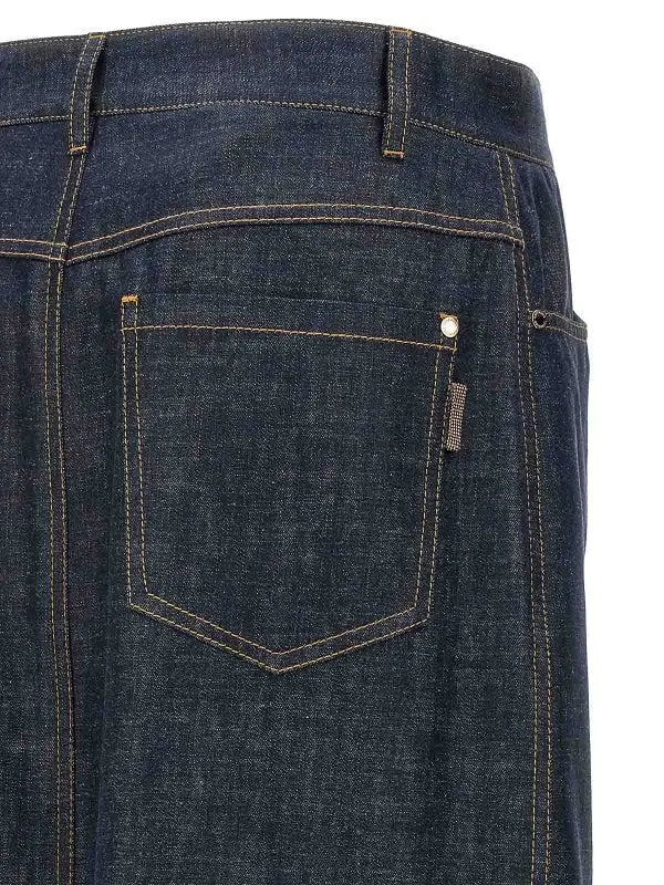 BRUNELLO CUCINELLI WOMEN'S DARK DENIM MIDI SKIRT WITH SLIT sold by Lord & Taylor product image thumbnail 4