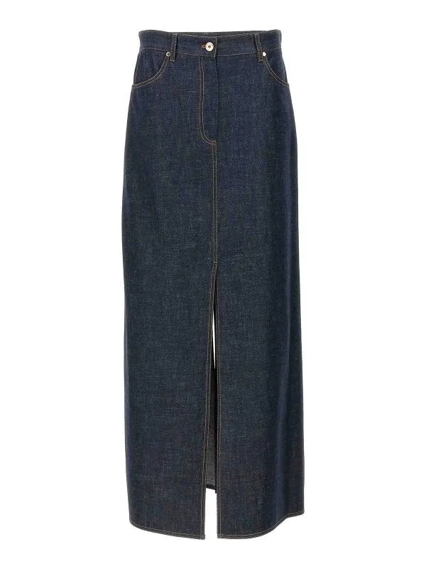 BRUNELLO CUCINELLI WOMEN'S DARK DENIM MIDI SKIRT WITH SLIT sold by Lord & Taylor