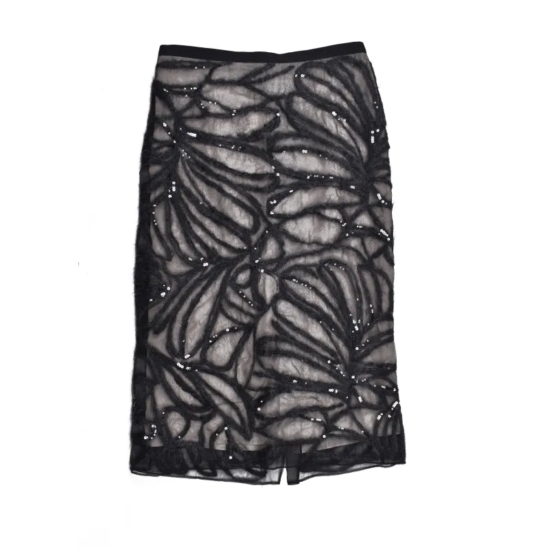 BRUNELLO CUCINELLI WOMEN'S BLACK SILK SEQUIN SKIRT made by Brunello Cucinelli