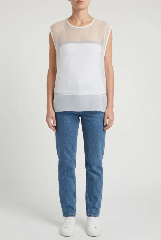 BRUNELLO CUCINELLI WOMEN'S OFF WHITE SILK SLEEVELESS SHIRT made by Brunello Cucinelli