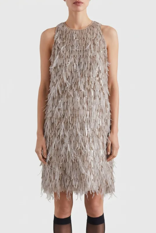 BRUNELLO CUCINELLI WOMEN'S BEIGE SLEEVELESS SHIFT DRESS made by Brunello Cucinelli