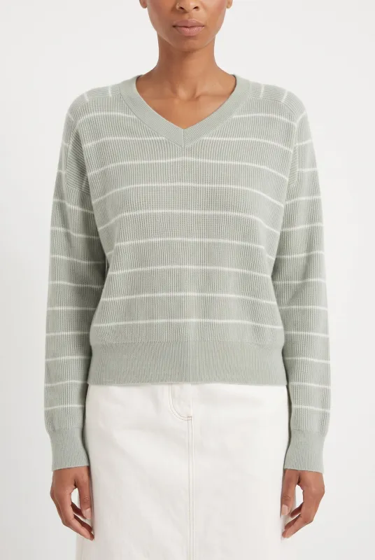 BRUNELLO CUCINELLI WOMEN'S LIGHT GREEN STRIPED SWEATER made by Brunello Cucinelli