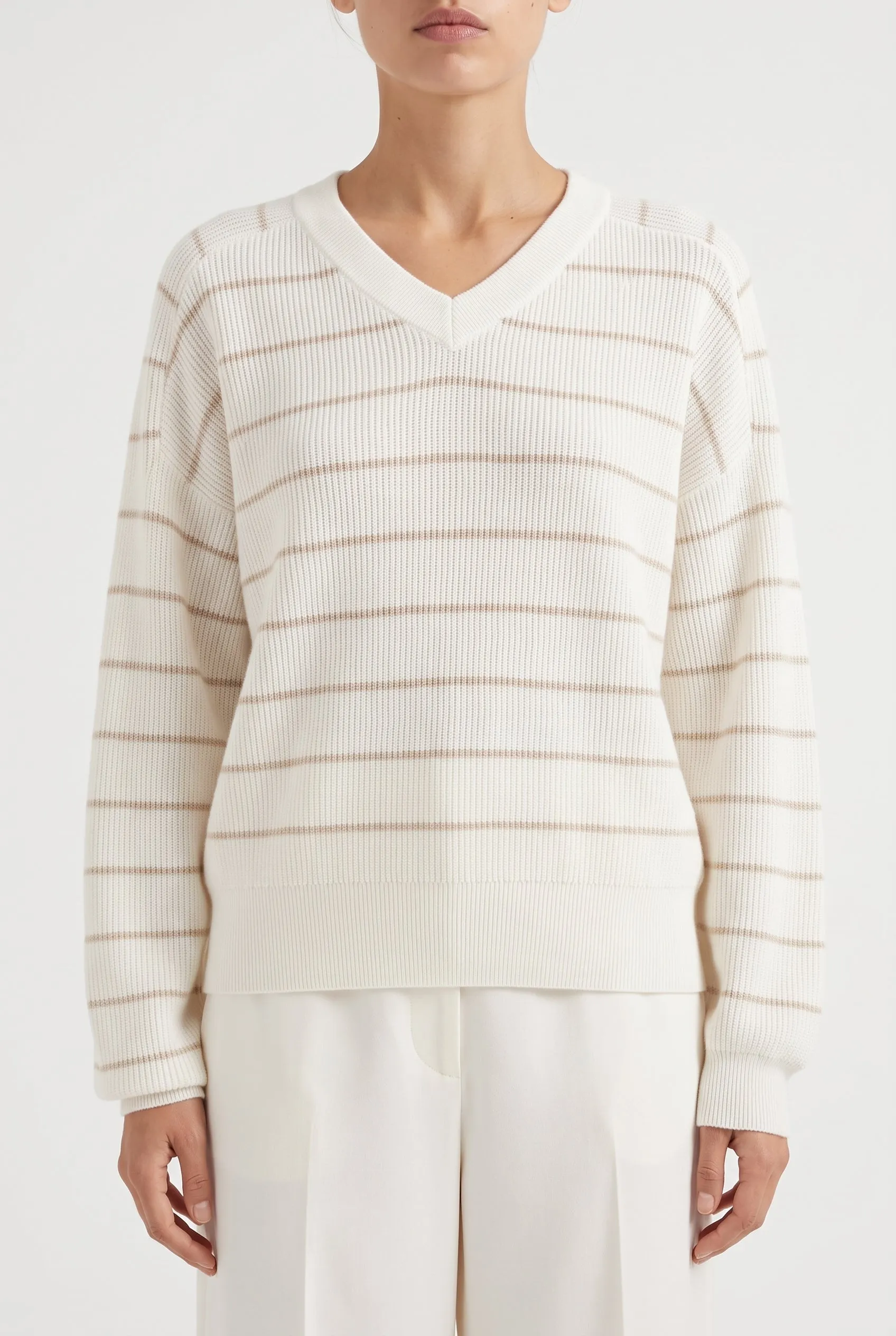 BRUNELLO CUCINELLI WOMEN'S OFF WHITE STRIPED SWEATER sold by Lord & Taylor