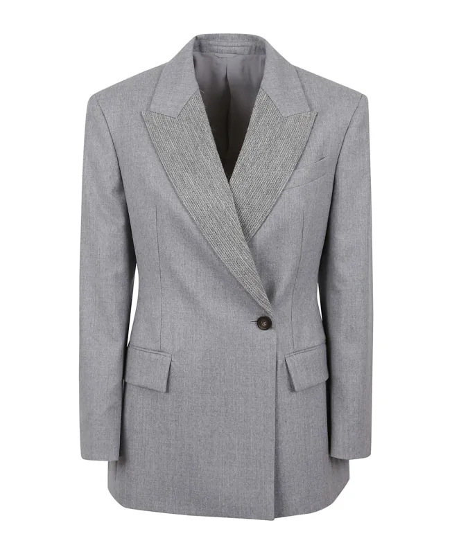 BRUNELLO CUCINELLI WOMEN'S LIGHT GREY WOOL TAILORED JACKET made by Brunello Cucinelli