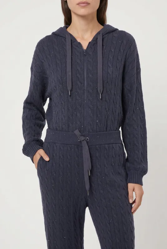 BRUNELLO CUCINELLI WOMEN'S DARK BLUE CABLE KNIT TROUSERS made by Brunello Cucinelli