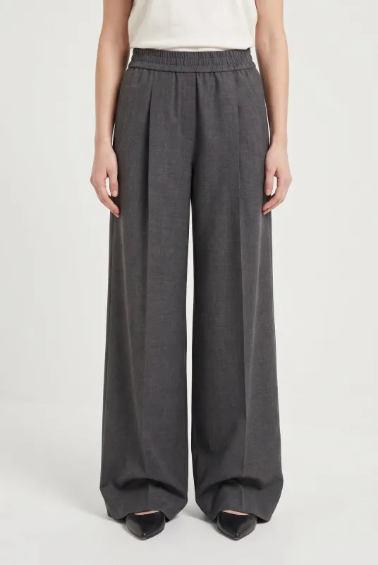 BRUNELLO CUCINELLI WOMEN'S DARK GREY WIDE LEG TROUSERS made by Brunello Cucinelli