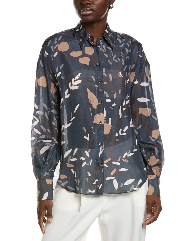 BRUNELLO CUCINELLI WOMEN'S NAVY FLORAL BUTTON-UP SHIRT made by Brunello Cucinelli