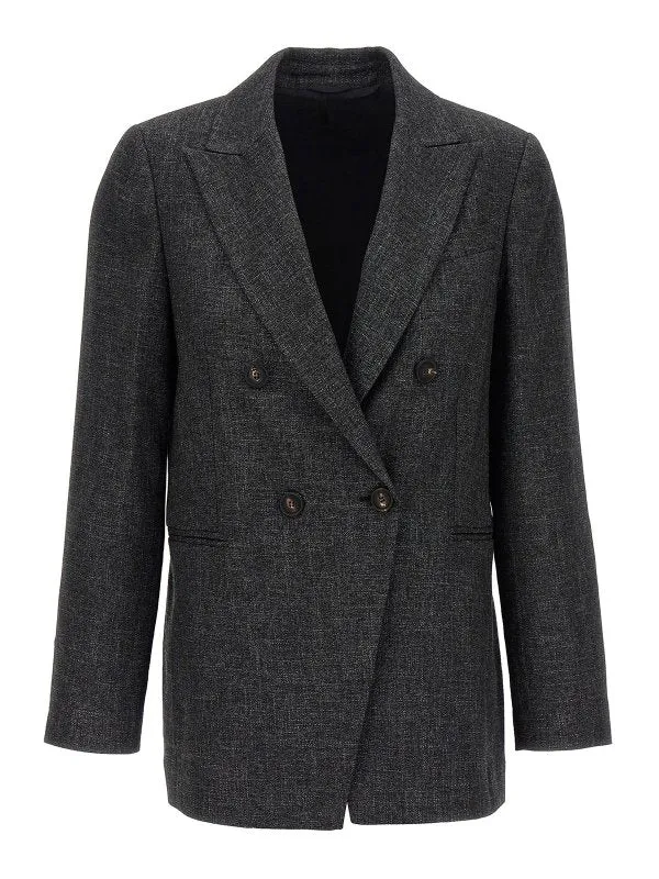 BRUNELLO CUCINELLI WOMEN'S DARK GREY DOUBLE BREASTED BLAZER made by Brunello Cucinelli