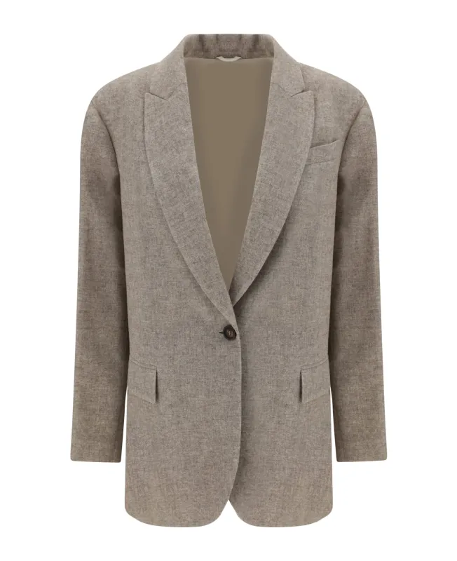 BRUNELLO CUCINELLI WOMEN'S SAND WOOL RELAXED JACKET made by Brunello Cucinelli