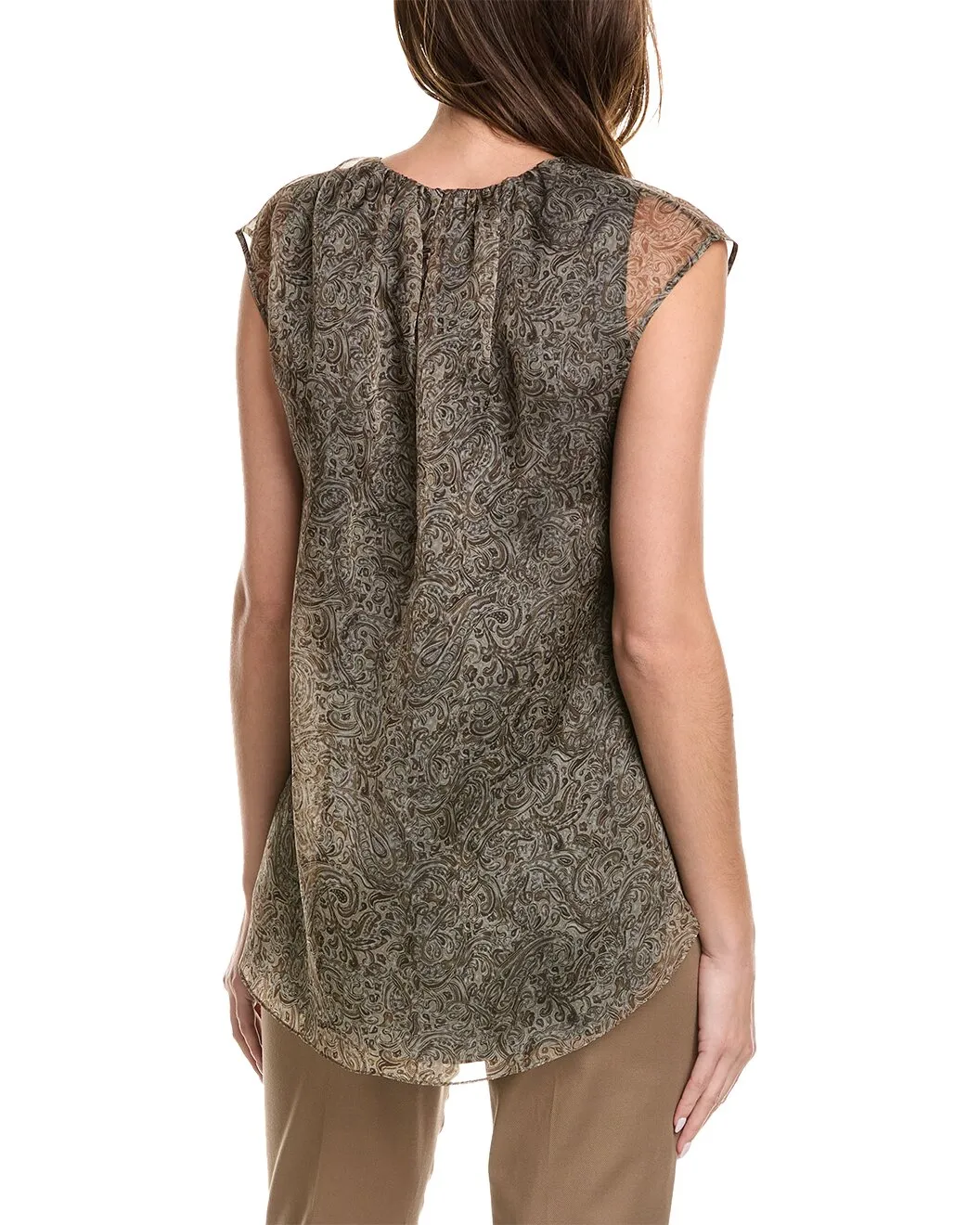 BRUNELLO CUCINELLI WOMEN'S BEIGE BROWN PAISLEY SHEER BLOUSE sold by Lord & Taylor product image thumbnail 4